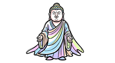 Pastel Rainbow Buddha Illustration, Peaceful Pose, Serene Expression