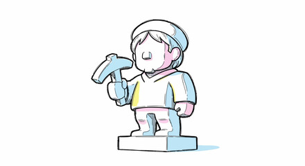 Cartoon Miner Statue with Pickaxe Illustration