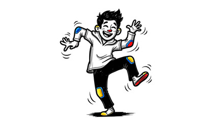 Joyful Cartoon Character Dancing with Colorful Accents