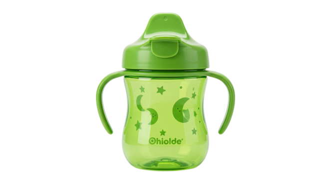Green Baby Sippy Cup with Handles and Spout.