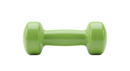 Green dumbbell isolated on white background for fitness and exercise.