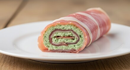 Appetizer smoked salmon roll with ham