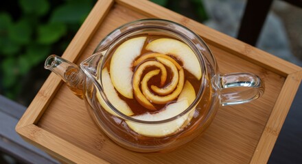 Apple tea in glass teapot