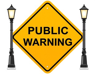 Public Warning Sign with Street Lamps