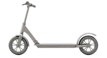 Modern gray electric scooter isolated on white background for urban mobility.