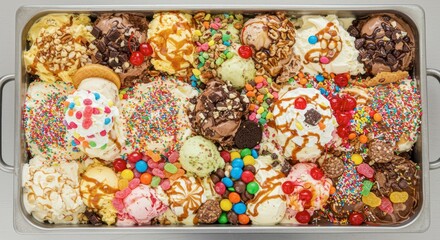 Assorted ice creams with toppings