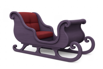 Purple christmas sleigh with red cushion on transparent background