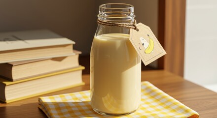 Banana smoothie in glass bottle