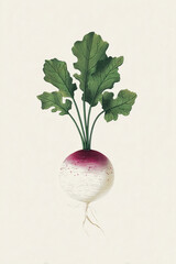 Turnip botanical illustration showing plant with root and leaves