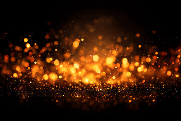 Fototapeta premium Golden bokeh lights scattered against a dark background create a warm, glowing, and festive atmosphere with sparkling and shimmering effects