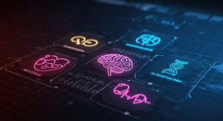 Innovative medical technology digital health infographic futuristic setting healthcare advancements