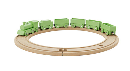 Wooden train set on circular track light green train cars toy train.