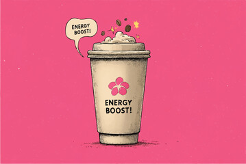 energy boost coffee on pink backdrop