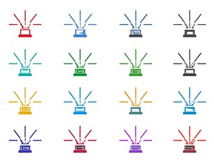 Colorful icons of a device with radiating lines