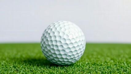 Obraz premium Golf ball resting on lush green grass during a sunny day at a driving range