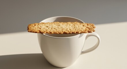 Breakfast biscuit over coffee mug