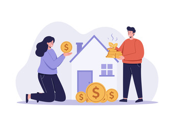 Couple holding money near a house for home investment. Ideal for finance, real estate, investment, housing, couple, and lifestyle concepts.