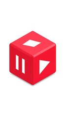 Fototapeta premium Red cube with play, pause, and stop symbols