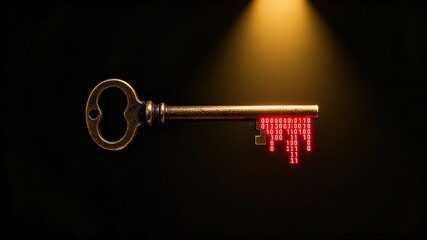 Vintage Key with Glowing Red Binary Code