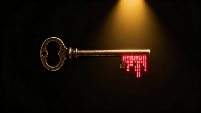 Vintage Key with Glowing Red Binary Code