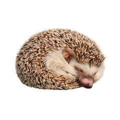 Obraz premium Sleeping hedgehog curled in a ball. Cute and peaceful animal imagery. Transparent background.