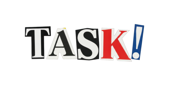 Collage Word TASK with Exclamation Mark.