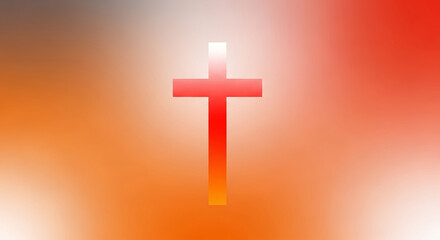Fototapeta premium Christian cross symbol on orange and red gradient background