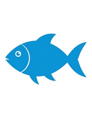 Simple blue fish silhouette on white background