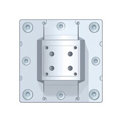 Fototapeta premium Square metallic component with a central block and peripheral mounting holes