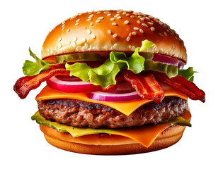  Delicious Fisheye Beef Burger with Cheese, Crispy Bacon, Onions, Pickles, and Lettuce isolat1.png