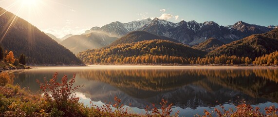 Autumn Mountain Lake at Sunrise - Scenic Fall Landscape Photo