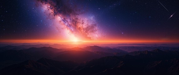 Alien Planet with Aurora & Mountain Range - Dramatic Sci-Fi Landscape  Photo