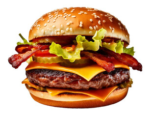  Delicious Fisheye Beef Burger with Cheese, Crispy Bacon, Onions, Pickles, and Lettuce isolat1.png