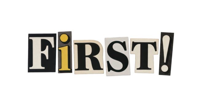 First Text Collage with Cutout Letters in Black White and Yellow. - Powered by Adobe