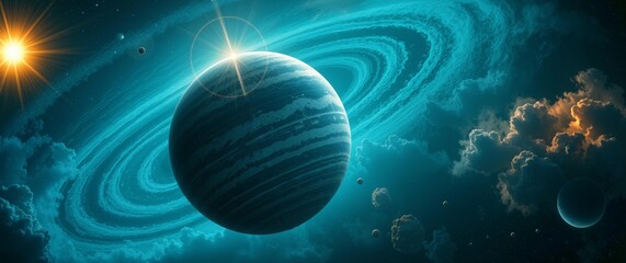  Exoplanet with Rings and Nebulous Surroundings - Digital Art 