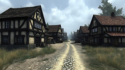 Medieval town street scene