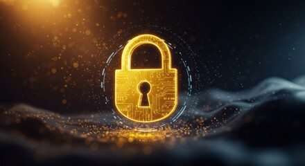 Digital lock icon representing cybersecurity virtual environment futuristic viewpoint