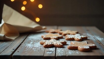 Warmly decorated snowflake gingerbread cookies dusted with powdered sugar evoke cozy holiday cheer and festive baking moments.