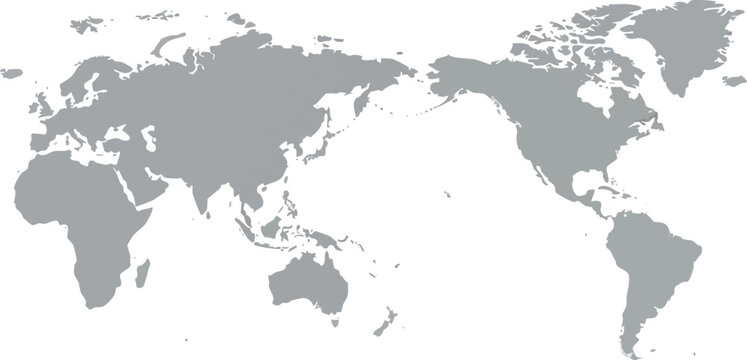  Simple Grey World Map with Pacific Ocean Center View