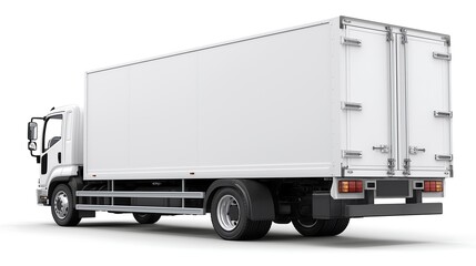 Isolated White Commercial Box Truck: Rear Angle View for Logistics and Transportation Mockups