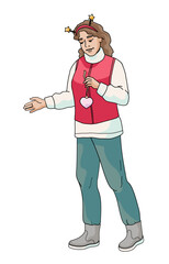 Vendor woman standing with Christmas decorations in her hand 