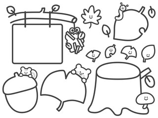 Monochrome autumn cute line drawing frame illustration