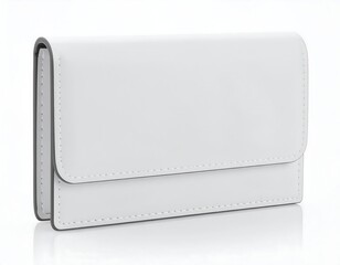 White rectangular clutch purse with subtle stitching detail, presented against a clean white background with a slight reflection