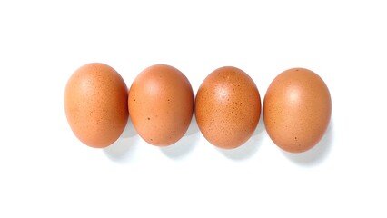 Top view of four fresh chicken egg isolated on white background with copy space. Suitable for editing and used for food and nutrition advertising.