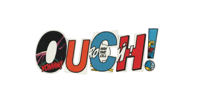 Comic Book Ouch Text Graphic with Colors.