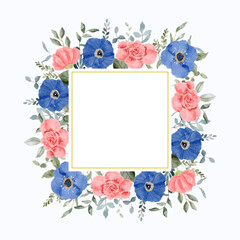 pretty pink blue floral watercolor frame