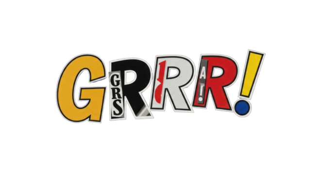 Colorful GRRR Text with Comic Book Style Design.