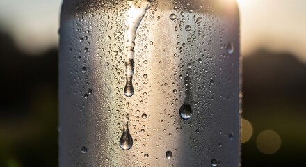 Closeup of condensation on a metallic surface