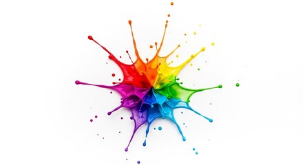 Colorful paint splash in a starburst pattern on a white background