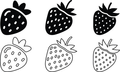 Strawberry fruit icon set, Strawberry fruit icon and outline vector illustration,
